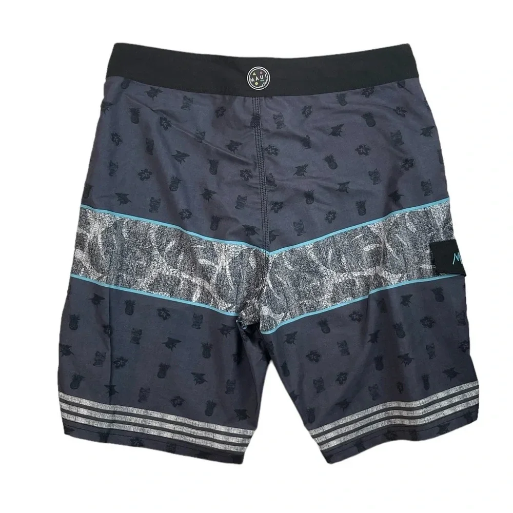 SH661 Mens Maui & Sons Black Shark 4 Way Stretch Beach Board Shorts 34